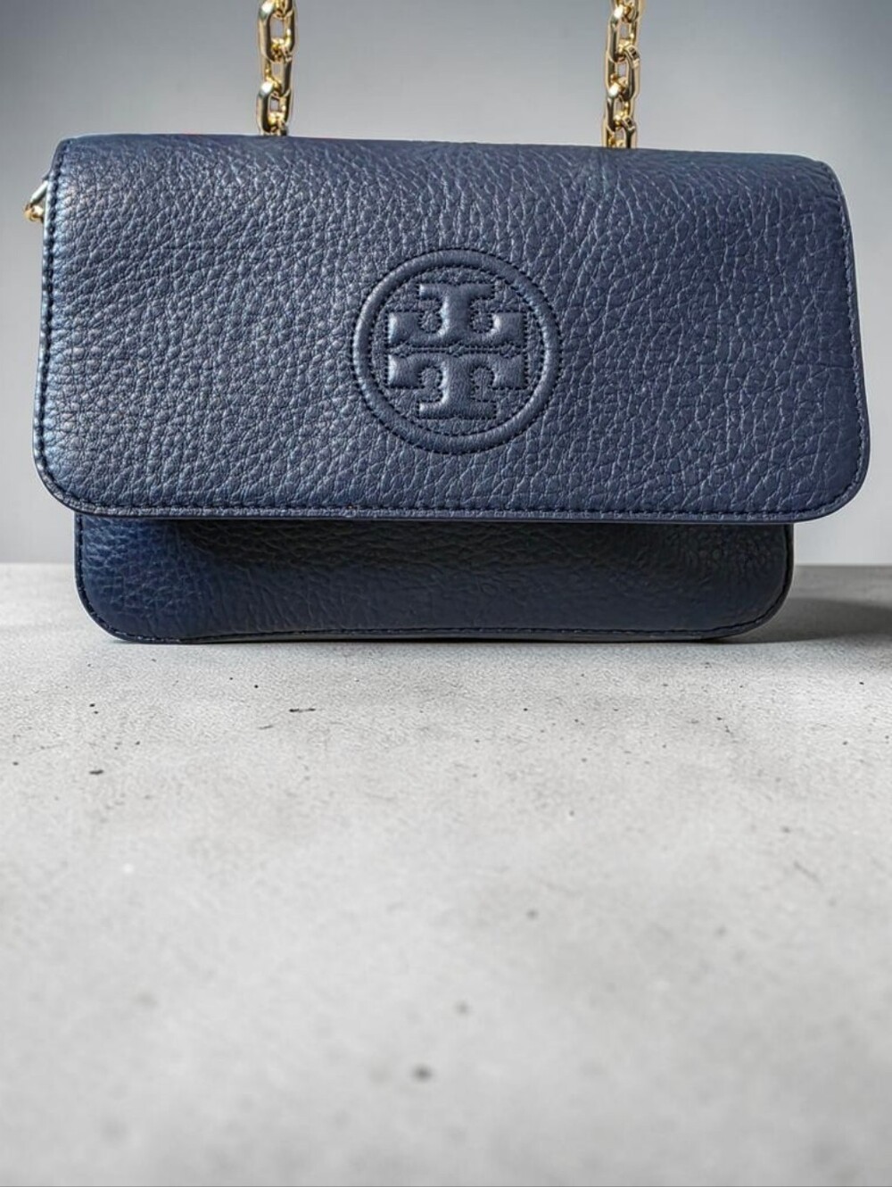 Tory Burch Navy Leather Flap Chain Shoulder Bag